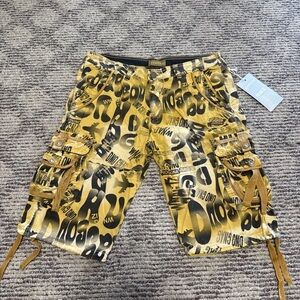 AOWOFS Cargo Shorts Men 32 Yellow Camouflage Streetwear Y2K Outdoor Casual NWT